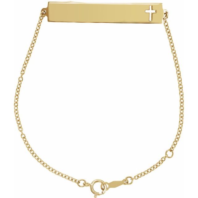 14K Gold Engravable Pierced Cross Bracelet