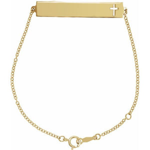 14K Gold Engravable Pierced Cross Bracelet