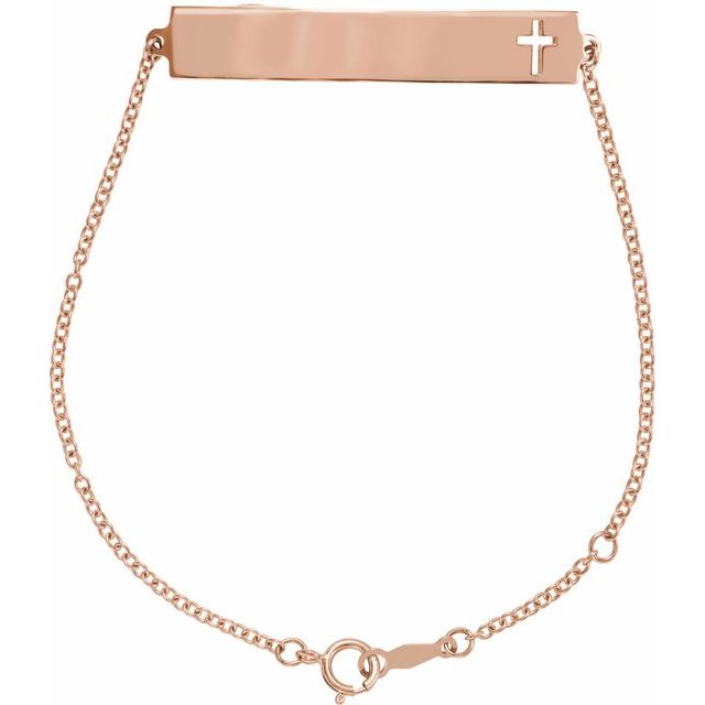 14K Gold Engravable Pierced Cross Bracelet