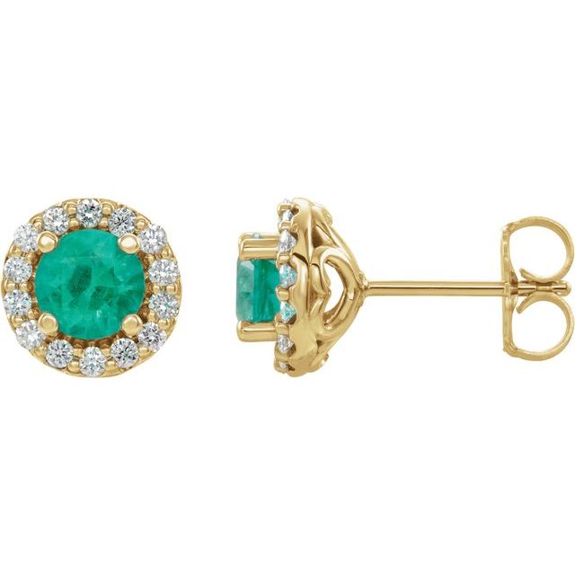 1/10 CTW Lab-Grown Emerald and Natural Diamond Halo-Style Earrings in 14K Gold, Silver & Platinum