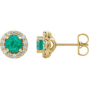 1/10 CTW Lab-Grown Emerald and Natural Diamond Halo-Style Earrings in 14K Gold, Silver & Platinum