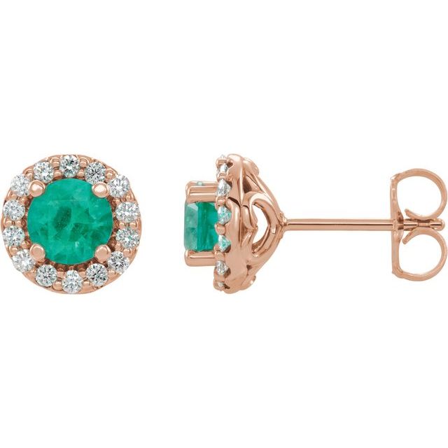 1/10 CTW Lab-Grown Emerald and Natural Diamond Halo-Style Earrings in 14K Gold, Silver & Platinum