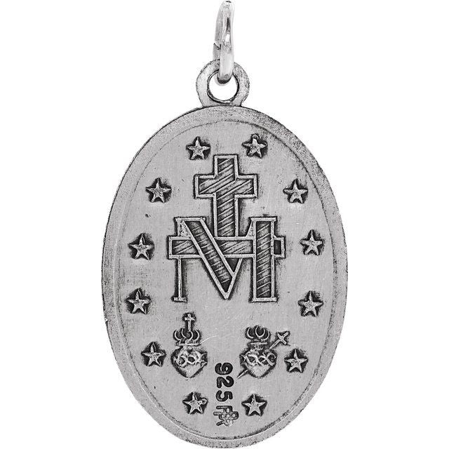 Sterling Silver 23x16  mm Oval Miraculous Medal 18" Necklace