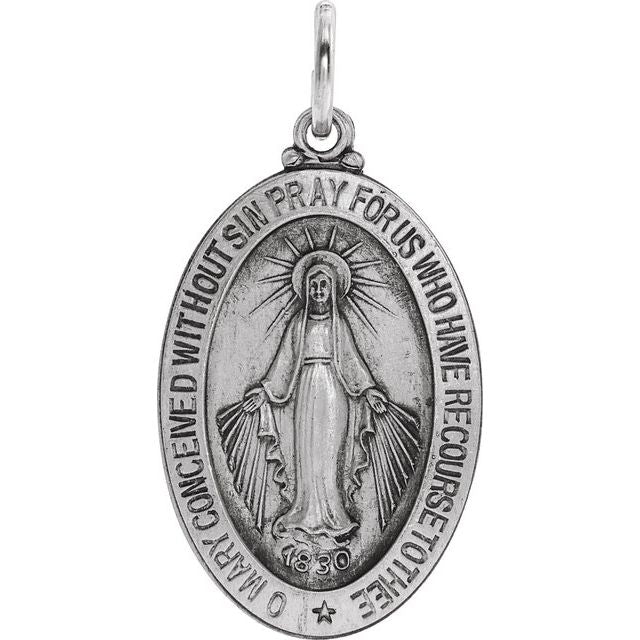 Sterling Silver 23x16 mm Oval Miraculous Medal Pendant Necklace