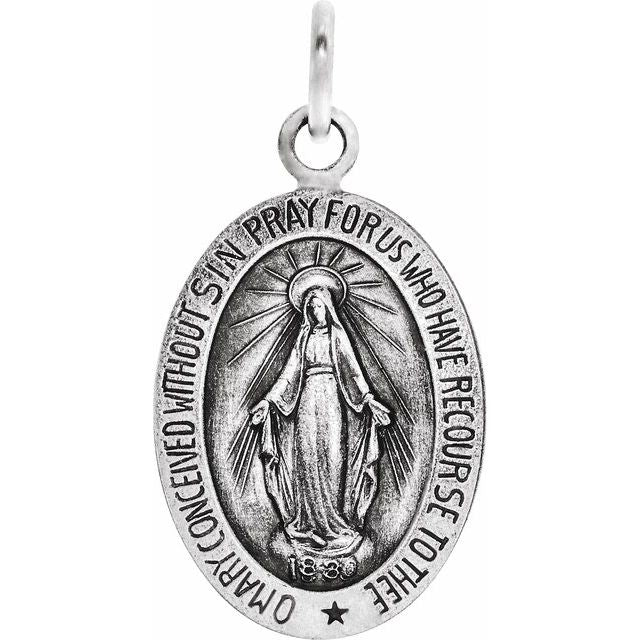 Sterling Silver 23x16 mm Oval Miraculous Medal Pendant Necklace