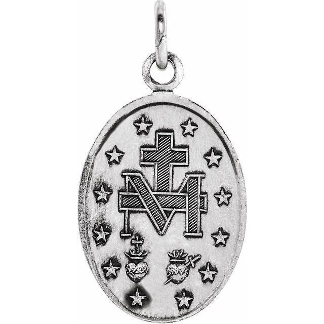 Sterling Silver 23x16 mm Oval Miraculous Medal Pendant Necklace