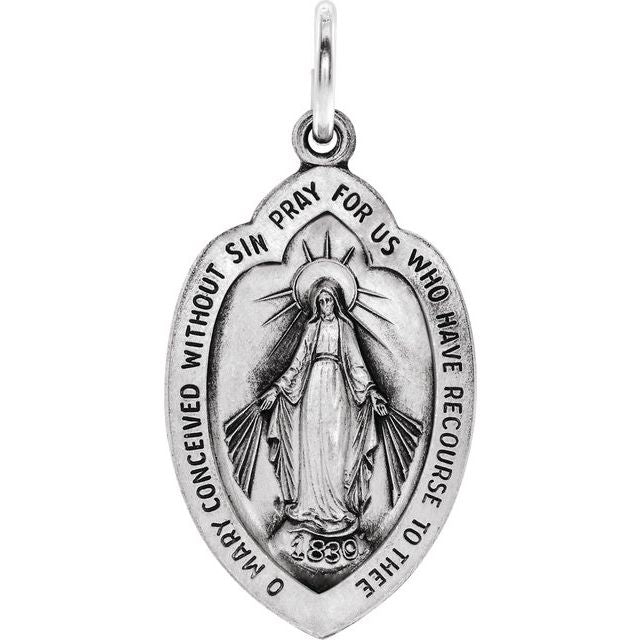 Sterling Silver 23x15  mm Oval Miraculous Medal 18" Necklace