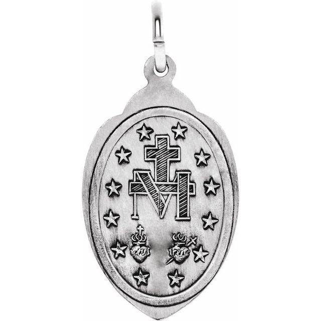 Sterling Silver 23x15 mm Oval Miraculous Medal Necklace - Elegant Design