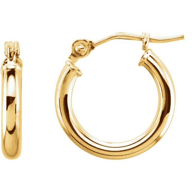 14K Gold Round Tube Hoop Earrings