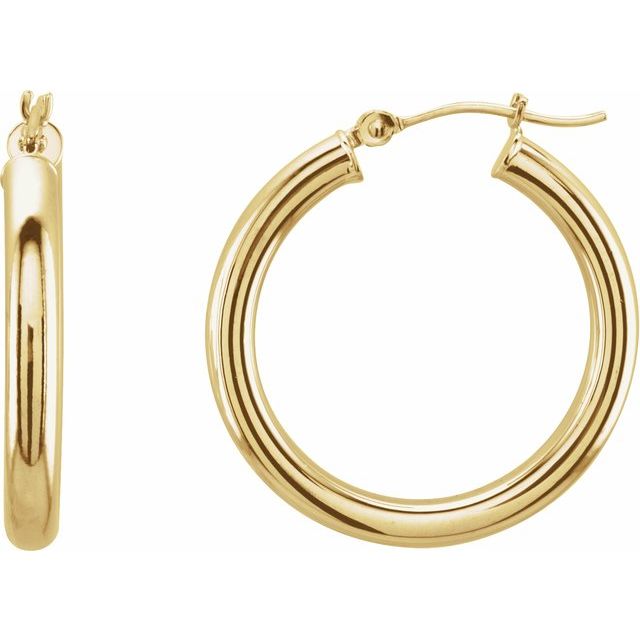 14K White Tube 15 mm Hoop Earrings