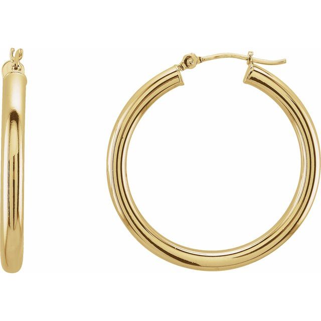 14K White Tube 15 mm Hoop Earrings