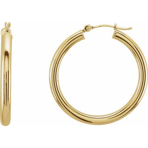 14K Gold Round Tube Hoop Earrings - Options Available