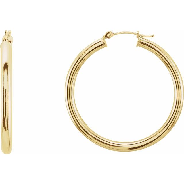 14K White Tube 15 mm Hoop Earrings