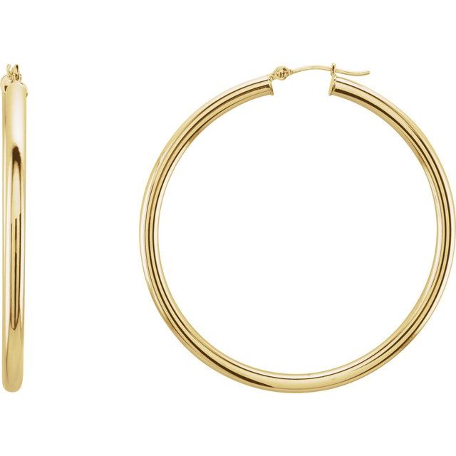 14K Gold Round Tube Hoop Earrings - Options Available