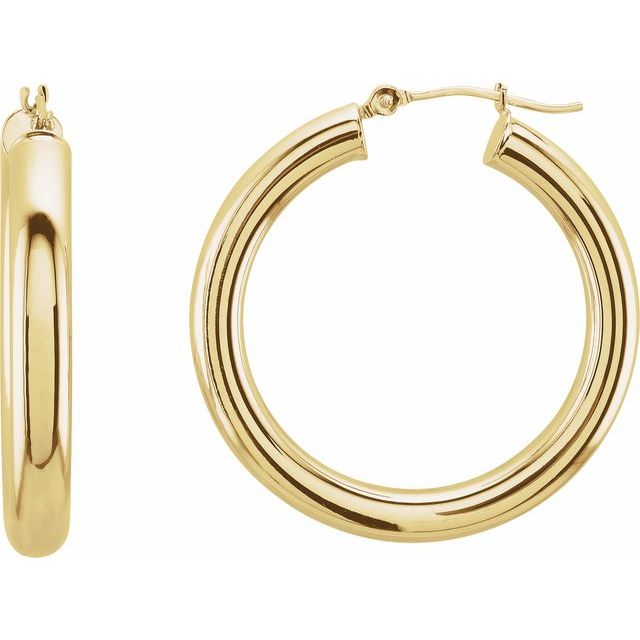 14K White Tube 20 mm Hoop Earrings