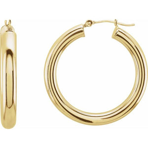 14K Gold Round Tube Hoop Earrings
