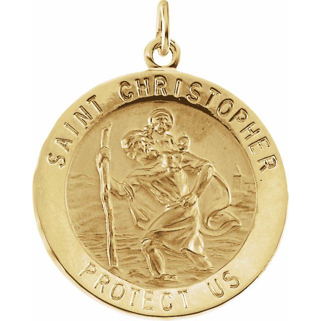 14K Yellow Gold 29 mm St. Christopher Pendant - Luxurious Protection Medal