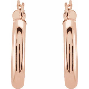 14K White Gold 15 mm Polished Tube Hoop Earrings