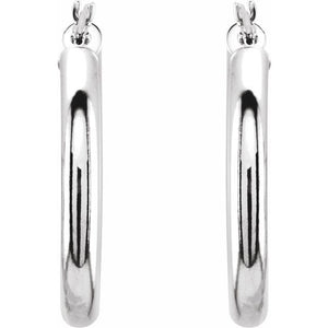 14K White Gold 15 mm Polished Tube Hoop Earrings