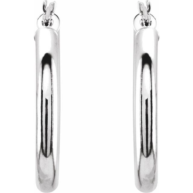 14K White Tube 15 mm Hoop Earrings