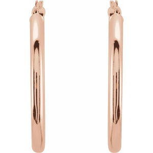 14K White Gold 15 mm Polished Tube Hoop Earrings