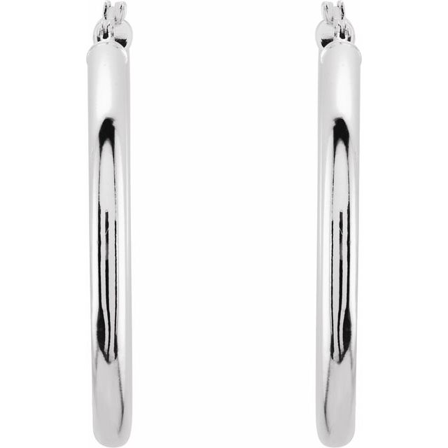 14K White Tube 15 mm Hoop Earrings