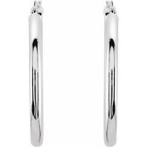 14K White Gold 15 mm Polished Tube Hoop Earrings