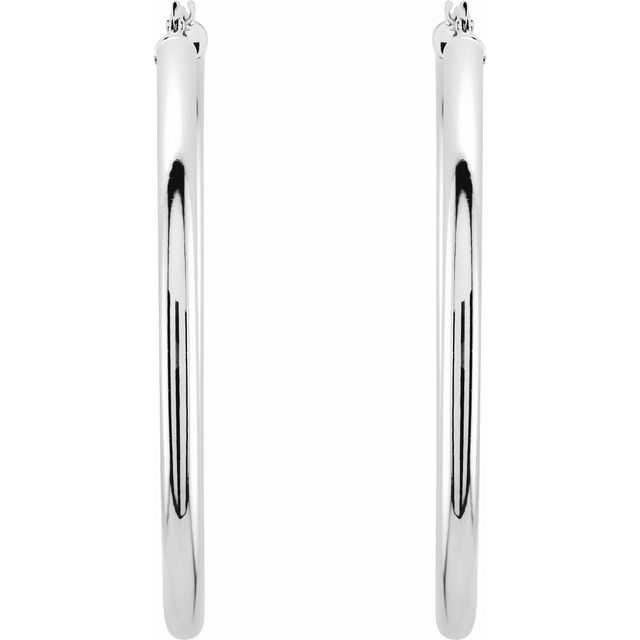 14K White Gold 15 mm Polished Tube Hoop Earrings