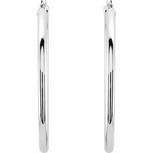 14K White Gold 15 mm Polished Tube Hoop Earrings