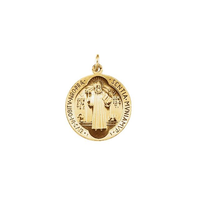 14K Yellow Gold 18.5 mm St. Benedict Pendant - Symbol of Faith and Protection