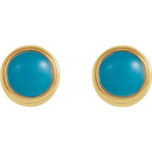 14K White Gold Natural Turquoise Bezel-Set Earrings