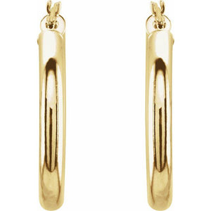 14K White Gold 15 mm Polished Tube Hoop Earrings