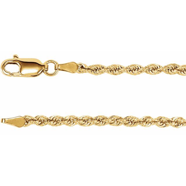 14K Yellow Gold 2.5 mm Rope 7" Chain - Timeless Elegance