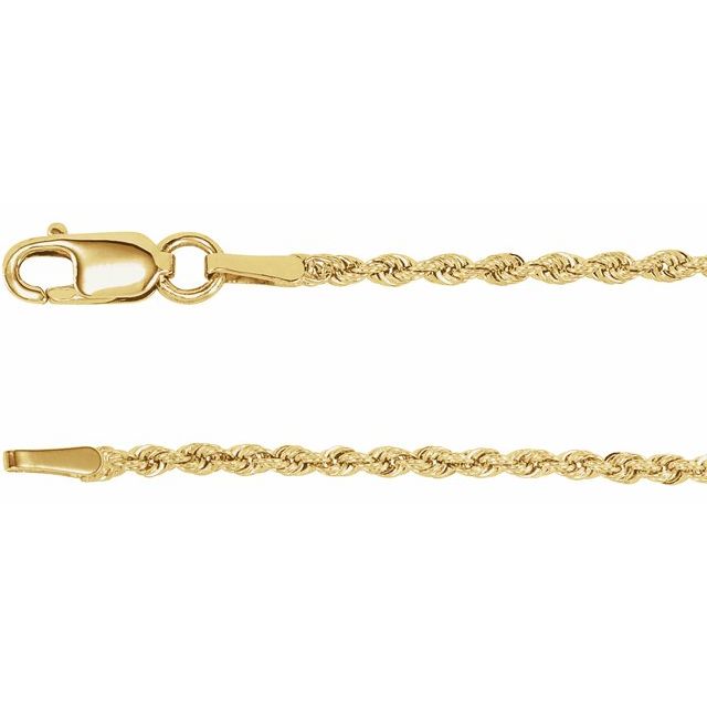 14K Yellow Gold 1.5 mm 7" Rope Chain - Elegant Everyday Wear