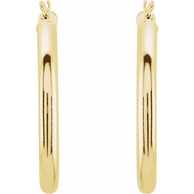 14K White Tube 15 mm Hoop Earrings