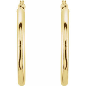 14K White Gold 15 mm Polished Tube Hoop Earrings