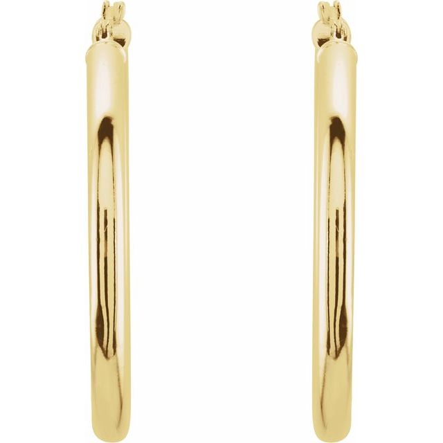 14K White Tube 15 mm Hoop Earrings