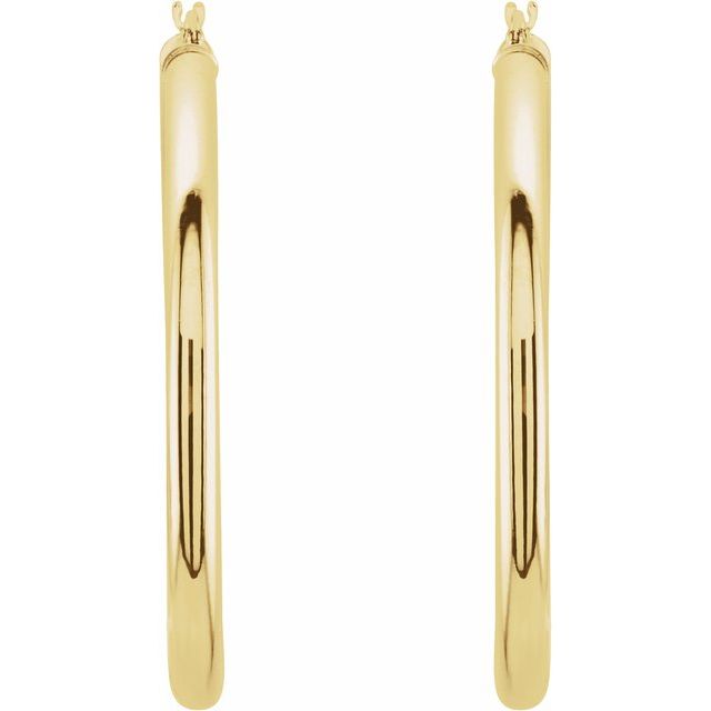 14K White Tube 15 mm Hoop Earrings