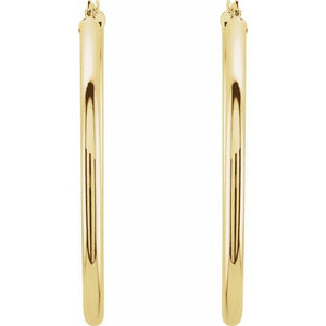 14K White Gold 15 mm Polished Tube Hoop Earrings