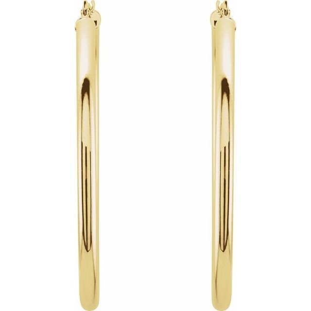 14K White Tube 15 mm Hoop Earrings