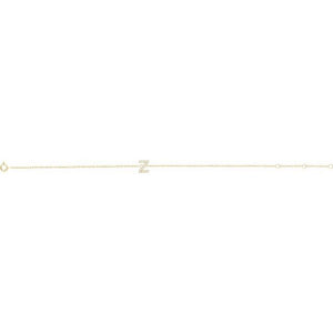 14K White Gold, 6-7 Inch Natural Diamond Initial A Bracelet