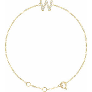 14K White Gold, 6-7 Inch Natural Diamond Initial A Bracelet