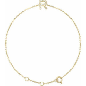 14K White Gold, 6-7 Inch Natural Diamond Initial A Bracelet