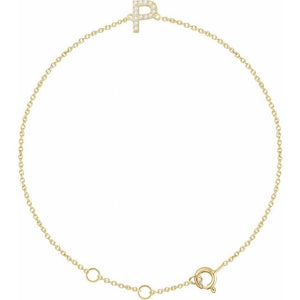 14K White Gold, 6-7 Inch Natural Diamond Initial A Bracelet