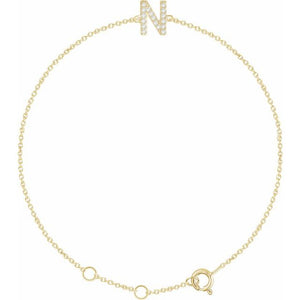 14K White Gold, 6-7 Inch Natural Diamond Initial A Bracelet