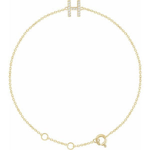 14K White Gold, 6-7 Inch Natural Diamond Initial A Bracelet