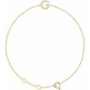 14K White Gold, 6-7 Inch Natural Diamond Initial A Bracelet