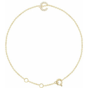 14K White Gold, 6-7 Inch Natural Diamond Initial A Bracelet