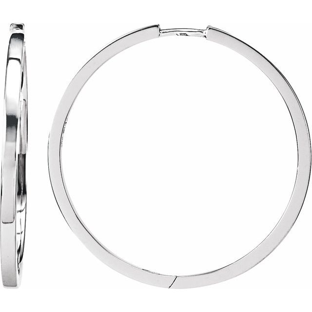 Sterling Silver 32.8 mm Square Tube Hinged Hoop Earrings