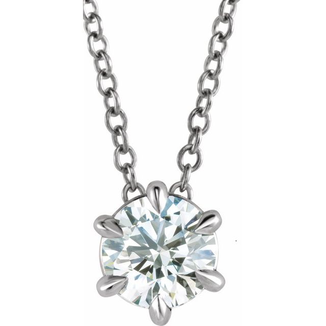 Natural Aquamarine Round Solitaire Necklace in 14K Gold, Sterling Silver & Platinum
